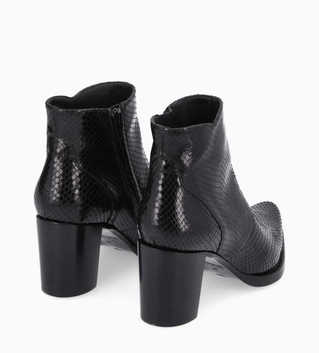 Bottine à talon à zip - Paddy 70 - Cuir imprimé serpent - Noir