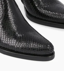 Bottine à talon à zip - Paddy 70 - Cuir imprimé serpent - Noir