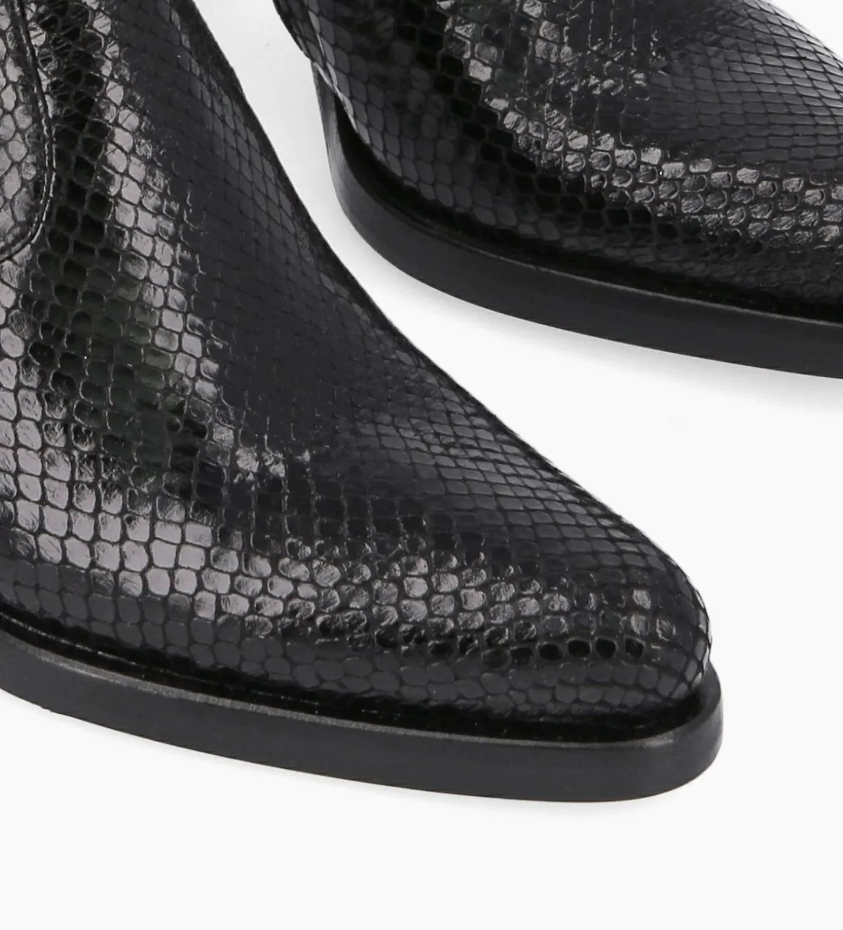Bottine à talon à zip - Paddy 70 - Cuir imprimé serpent - Noir