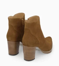 Bottine à talon à zip - Paddy 70 - Cuir velours - Sienna