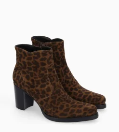 Bottine à talon à zip - Paddy 70 - Cuir velours - Léopard