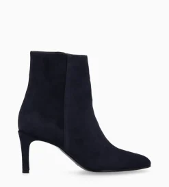 Bottine à talon aiguille zippée - Stella 65 - Cuir velours - Marine