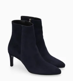 Bottine à talon aiguille zippée - Stella 65 - Cuir velours - Marine