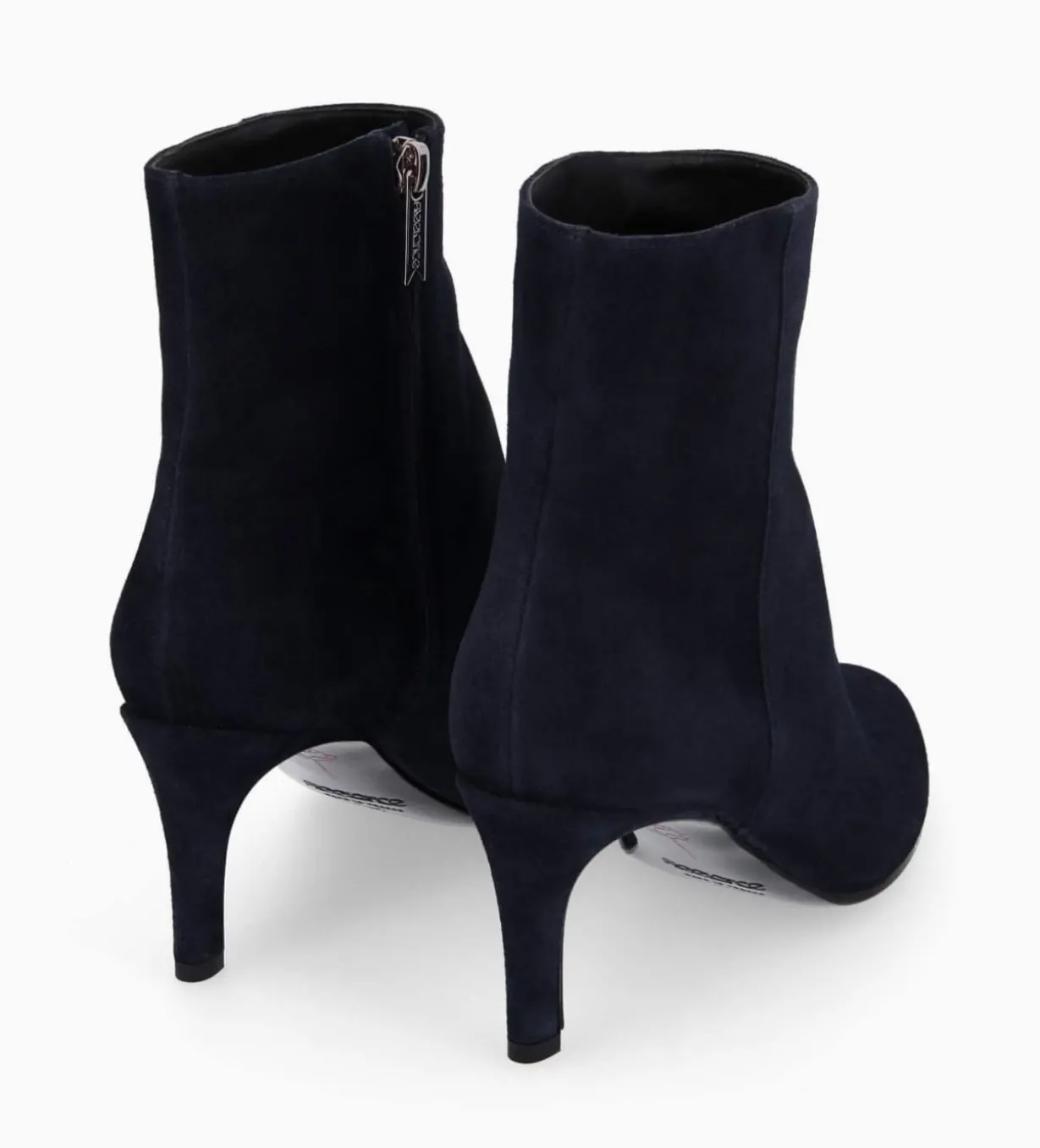Bottine à talon aiguille zippée - Stella 65 - Cuir velours - Marine