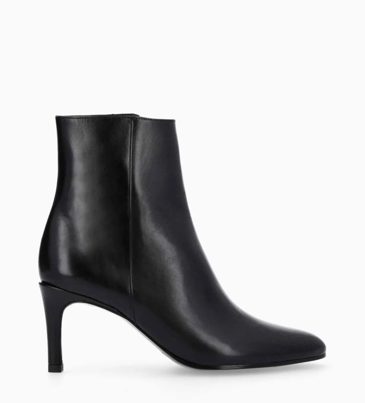 Bottine à talon aiguille zippée - Stella 65 - Cuir de veau lisse brillant - Noir