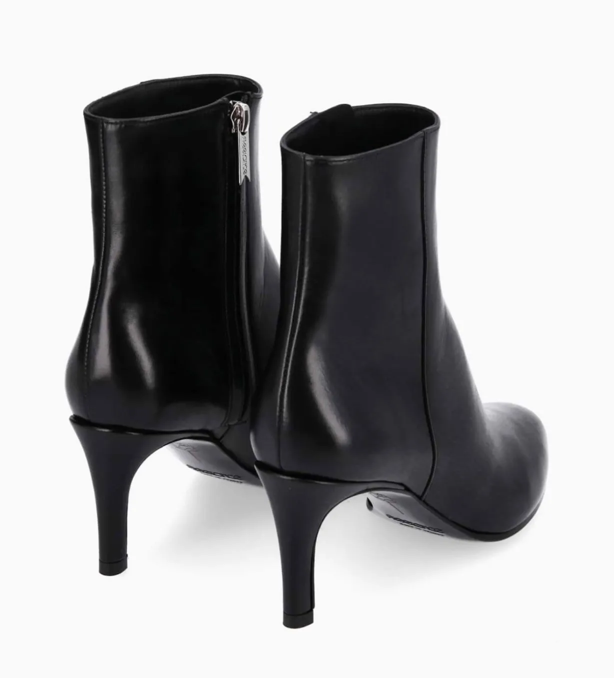 Bottine à talon aiguille zippée - Stella 65 - Cuir de veau lisse brillant - Noir