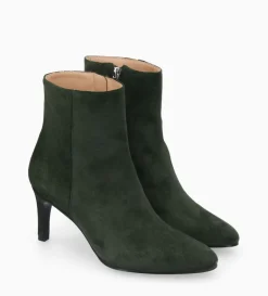 Bottine à talon aiguille zippée - Stella 65 - Cuir velours - Militaire
