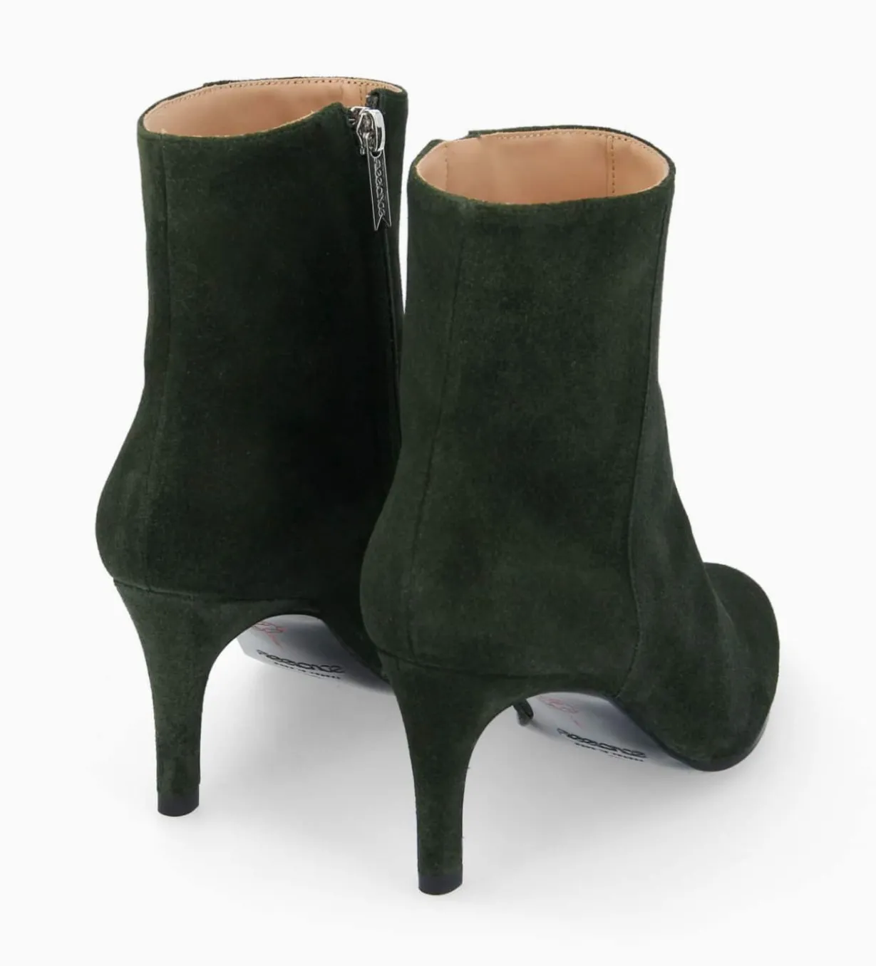 Bottine à talon aiguille zippée - Stella 65 - Cuir velours - Militaire