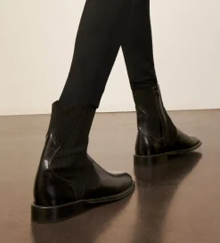 Bottine chelsea - Harri 25 - Cuir de veau lisse brillant/Maille - Noir