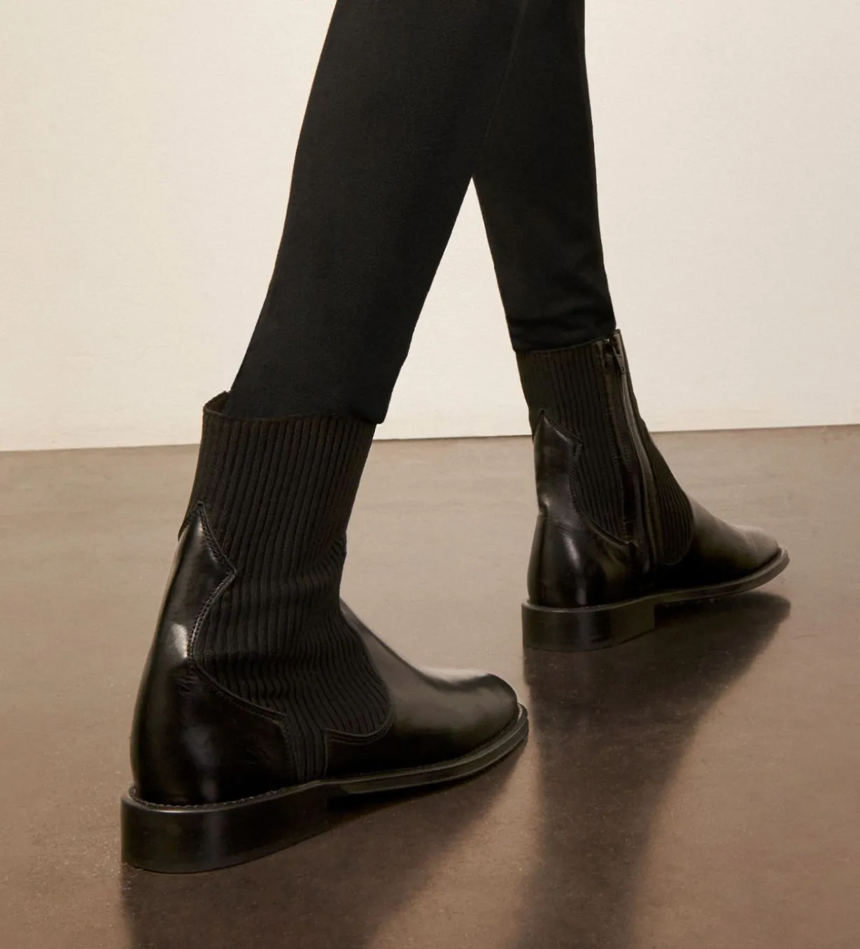 Bottine chelsea - Harri 25 - Cuir de veau lisse brillant/Maille - Noir