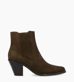 Bottine chelsea à talon - Jane 70 - Cuir velours - Marron foncé