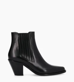 Bottine chelsea à talon - Jane 70 - Cuir de veau lisse - Noir