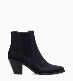 Bottine chelsea à talon - Jane 70 - Cuir velours - Marine