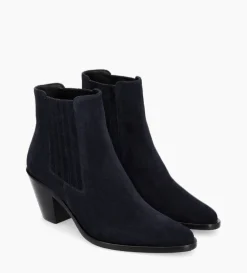 Bottine chelsea à talon - Jane 70 - Cuir velours - Marine