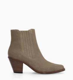 Bottine chelsea à talon - Jane 70 - Cuir velours - Grège