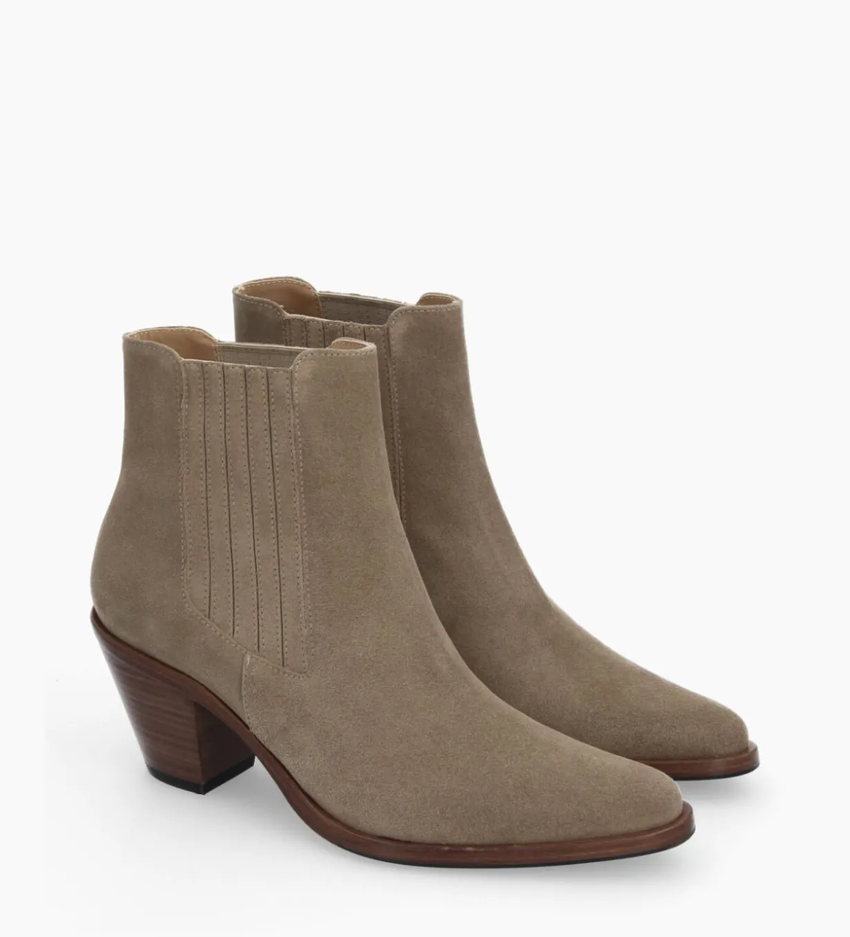 Bottine chelsea à talon - Jane 70 - Cuir velours - Grège