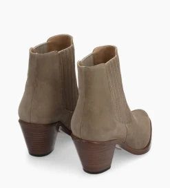 Bottine chelsea à talon - Jane 70 - Cuir velours - Grège