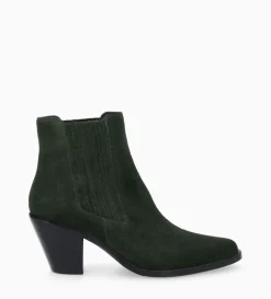 Bottine chelsea à talon - Jane 70 - Cuir velours - Militaire
