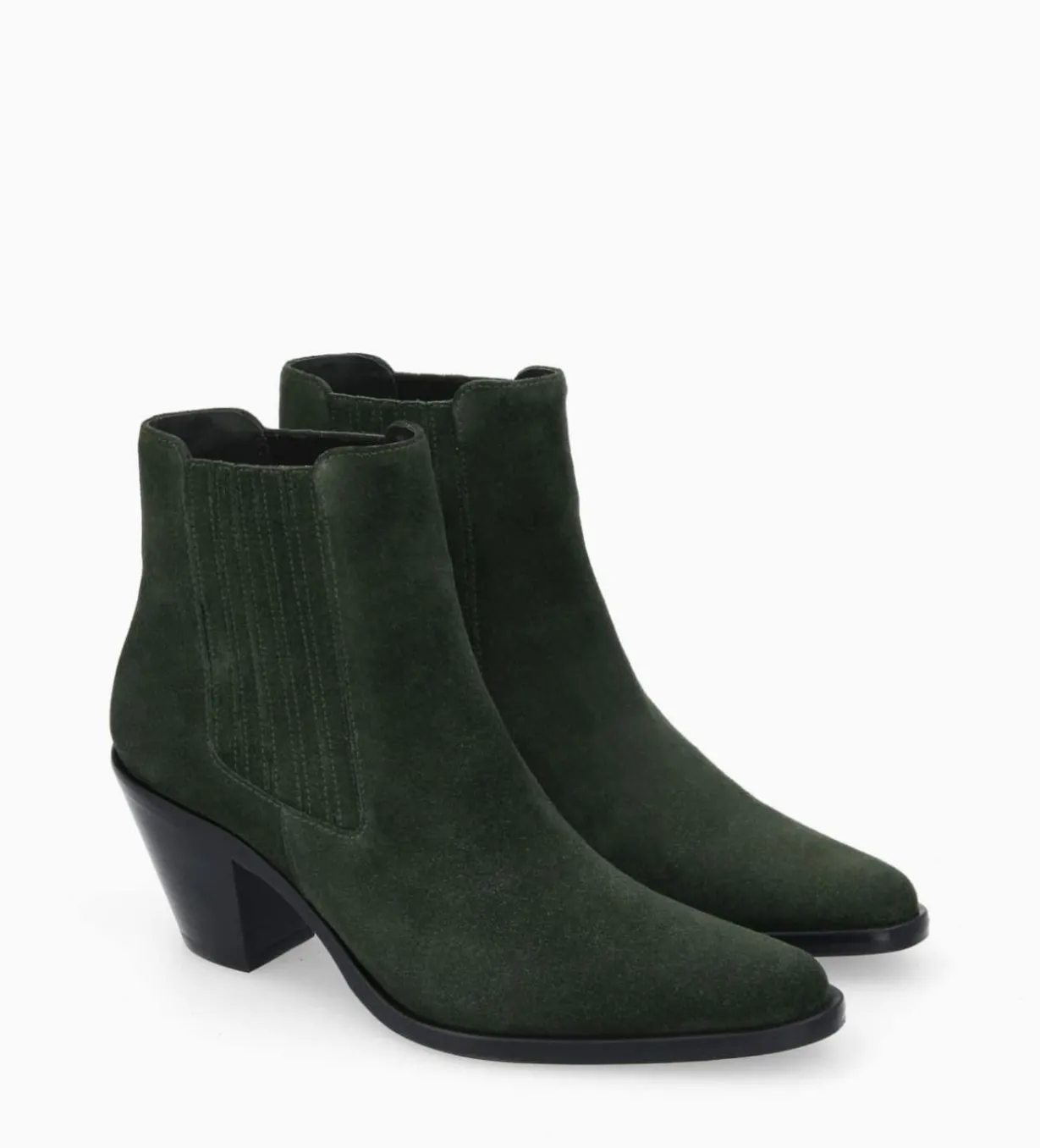 Bottine chelsea à talon - Jane 70 - Cuir velours - Militaire