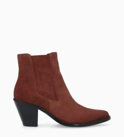 Bottine chelsea à talon - Jane 70 - Cuir velours - Grenat
