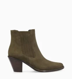 Bottine chelsea à talon - Jane 70 - Cuir velours - Kaki