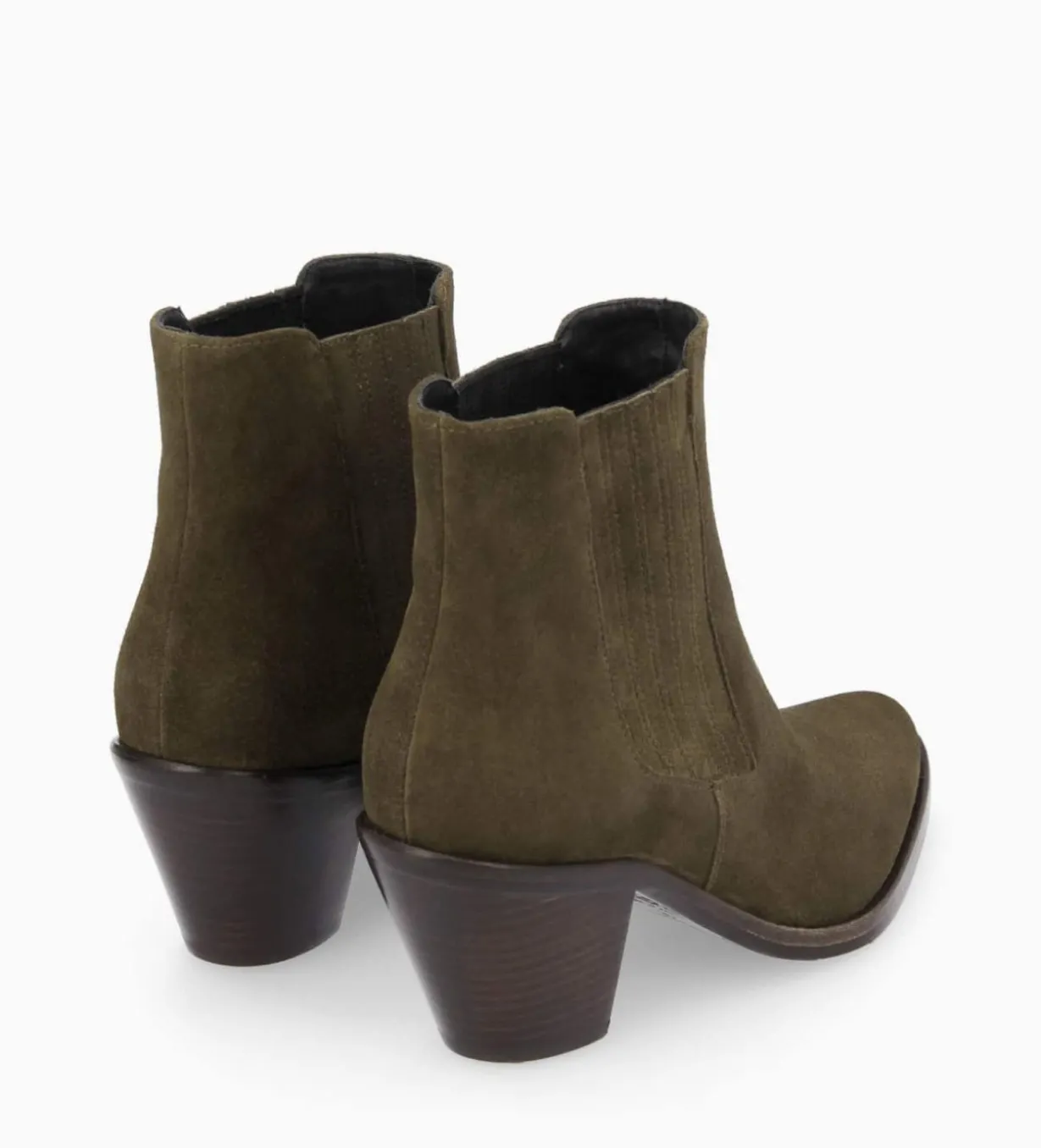 Bottine chelsea à talon - Jane 70 - Cuir velours - Kaki