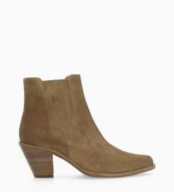 Bottine chelsea à talon - Jane 70 - Cuir velours - Taupe