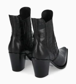 Bottine chelsea à talon - Sandy 80 - Cuir imprimé crocodile/Cuir lisse brillant - Noir