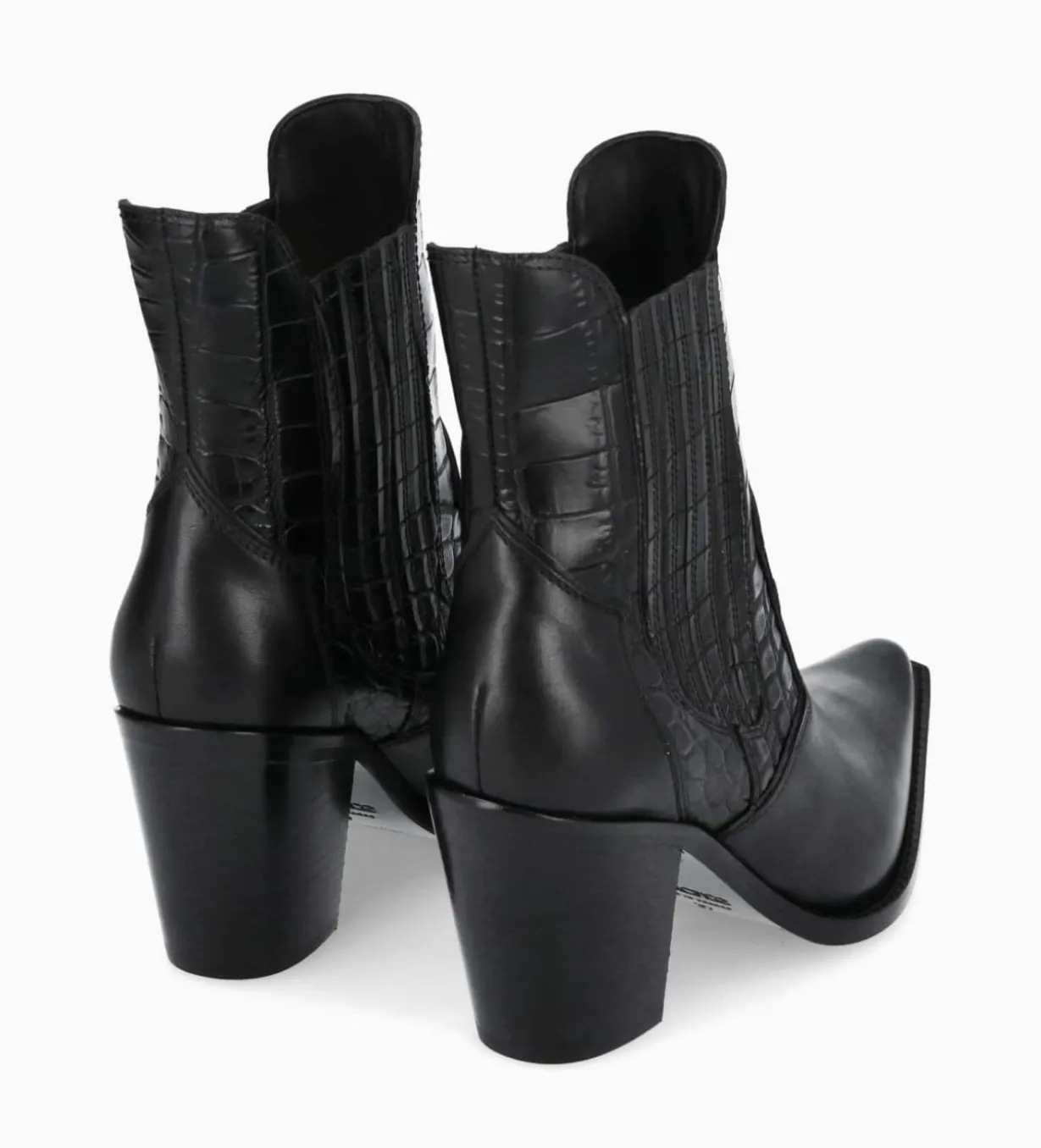 Bottine chelsea à talon - Sandy 80 - Cuir imprimé crocodile/Cuir lisse brillant - Noir