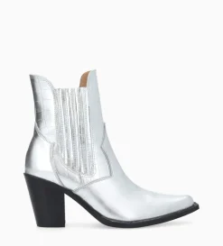 Bottine chelsea à talon - Sandy 80 - Cuir imprimé crocodile/Cuir métallisé - Argent
