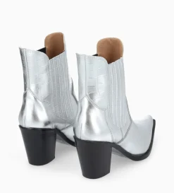 Bottine chelsea à talon - Sandy 80 - Cuir imprimé crocodile/Cuir métallisé - Argent