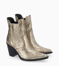 Bottine chelsea à talon - Sandy 80 - Cuir imprimé serpent - Doré