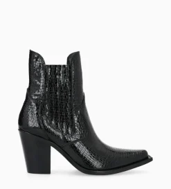 Bottine chelsea à talon - Sandy 80 - Cuir imprimé serpent verni - Noir