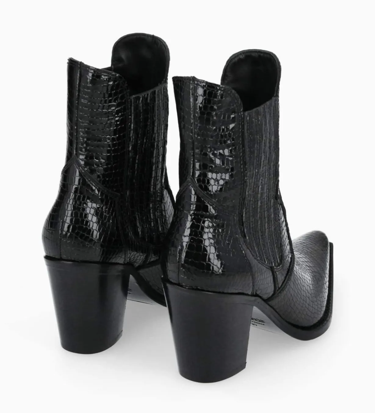 Bottine chelsea à talon - Sandy 80 - Cuir imprimé serpent verni - Noir