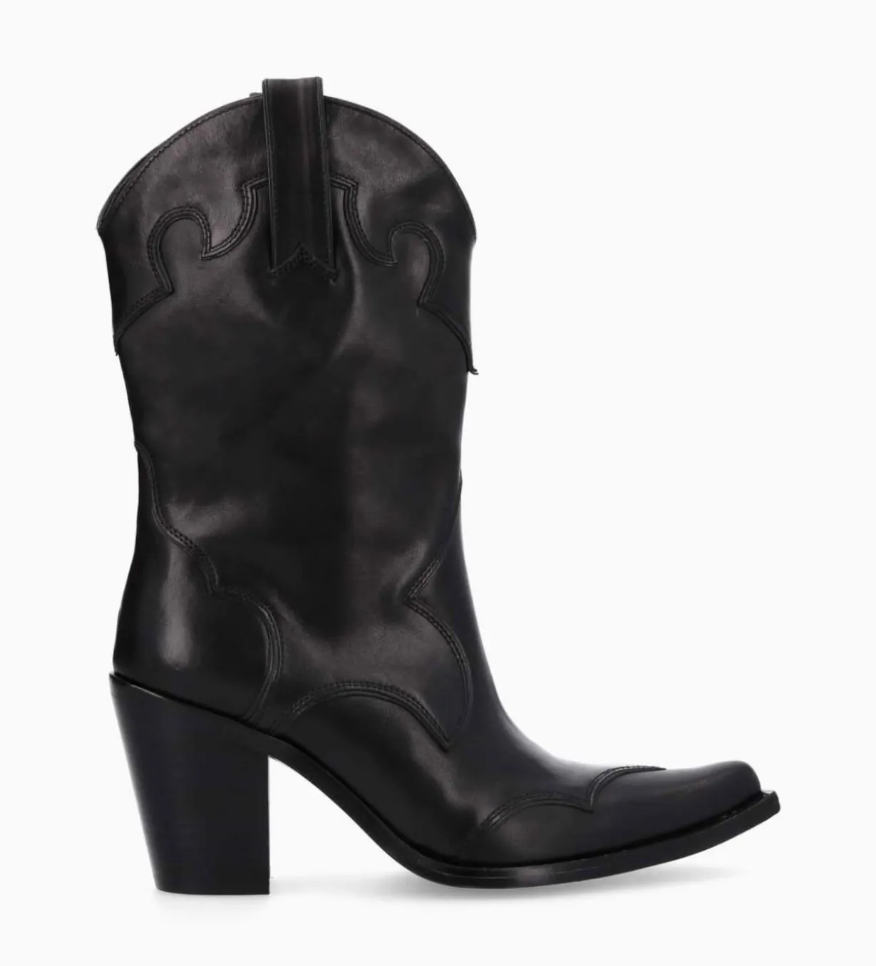 Bottine western à talon - Andy 80 - Cuir de veau lisse mat - Noir