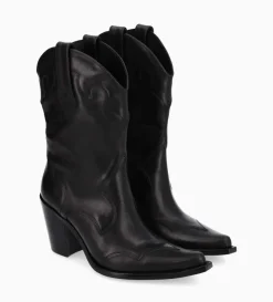 Bottine western à talon - Andy 80 - Cuir de veau lisse mat - Noir