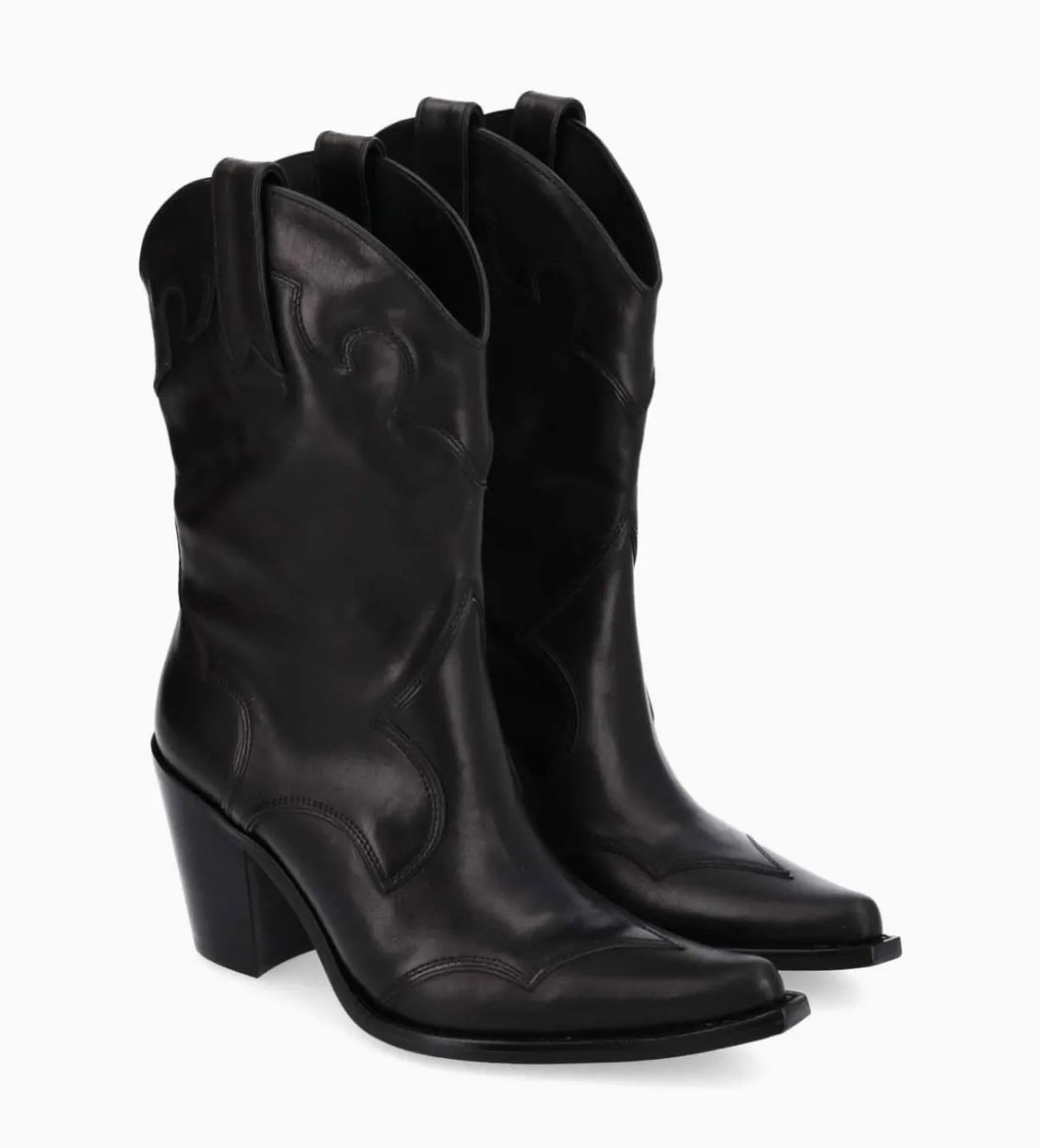 Bottine western à talon - Andy 80 - Cuir de veau lisse mat - Noir