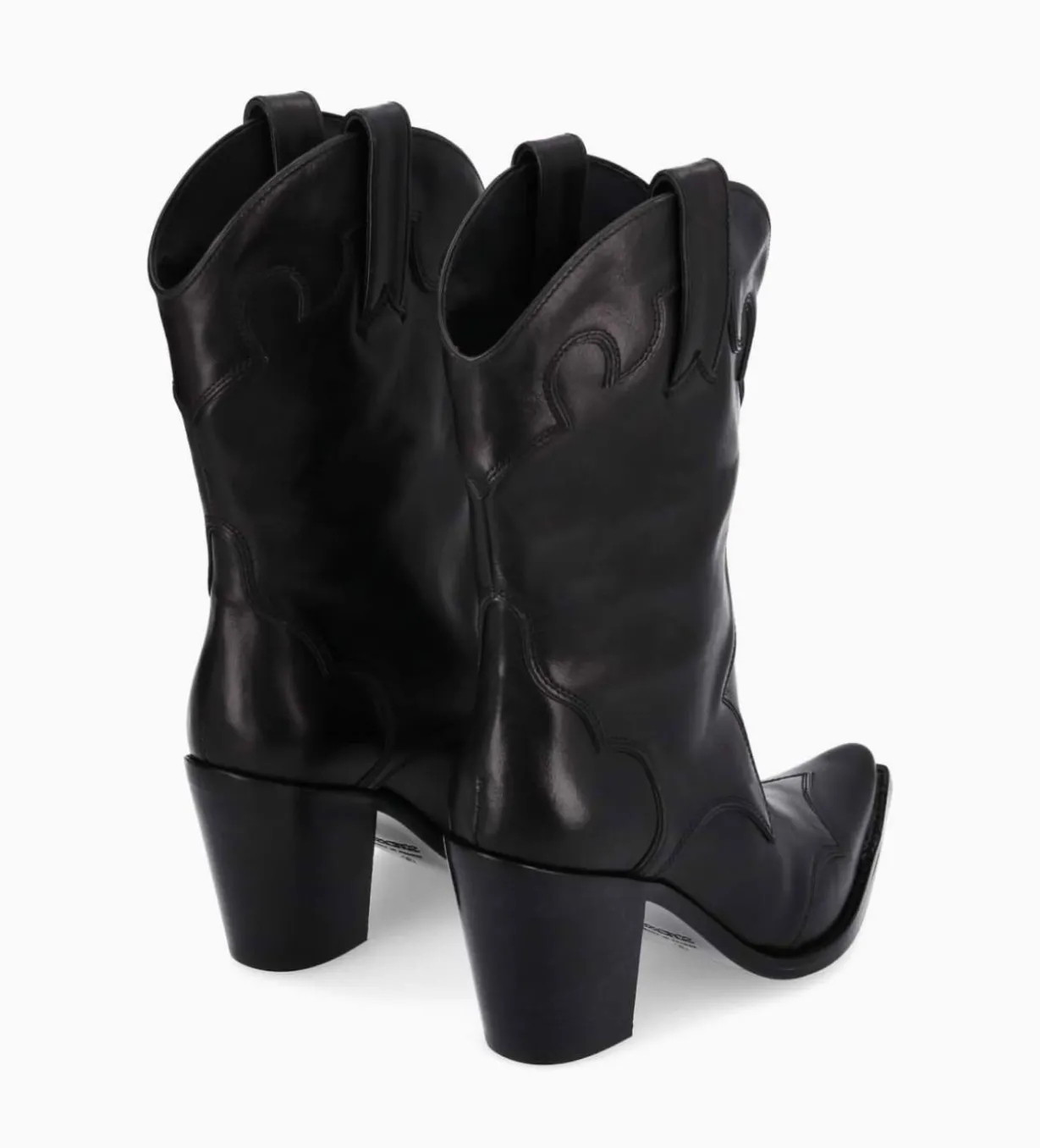 Bottine western à talon - Andy 80 - Cuir de veau lisse mat - Noir