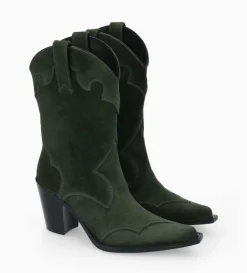 Bottine western à talon - Andy 80 - Cuir velours - Militaire