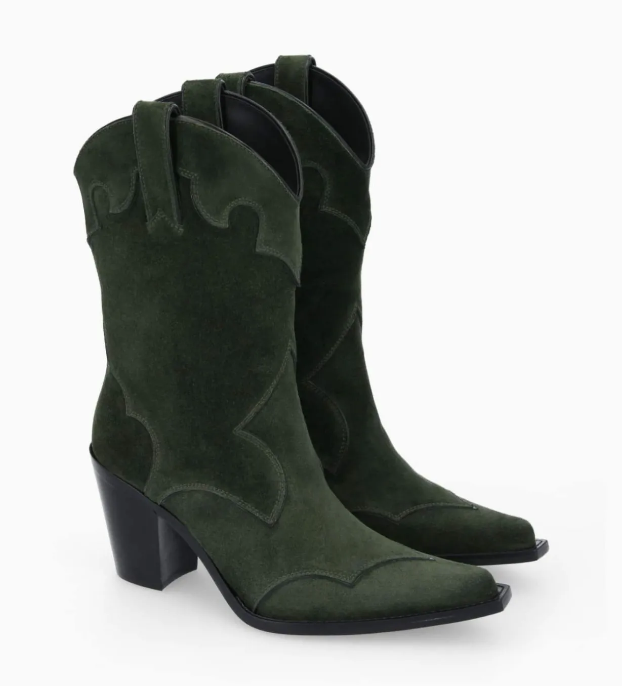 Bottine western à talon - Andy 80 - Cuir velours - Militaire