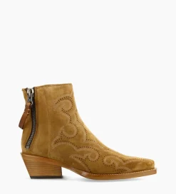 Bottine Western brodée - Calamity 40 - Cuir velours - Cigare