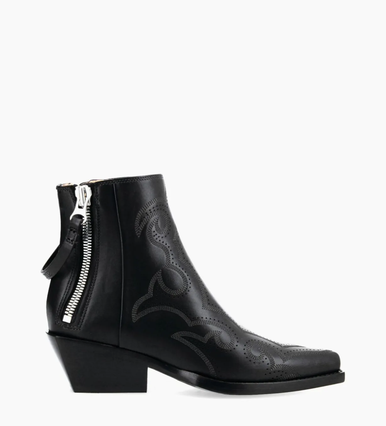 Bottine Western brodée - Calamity 40 - Cuir de veau lisse mat - Noir