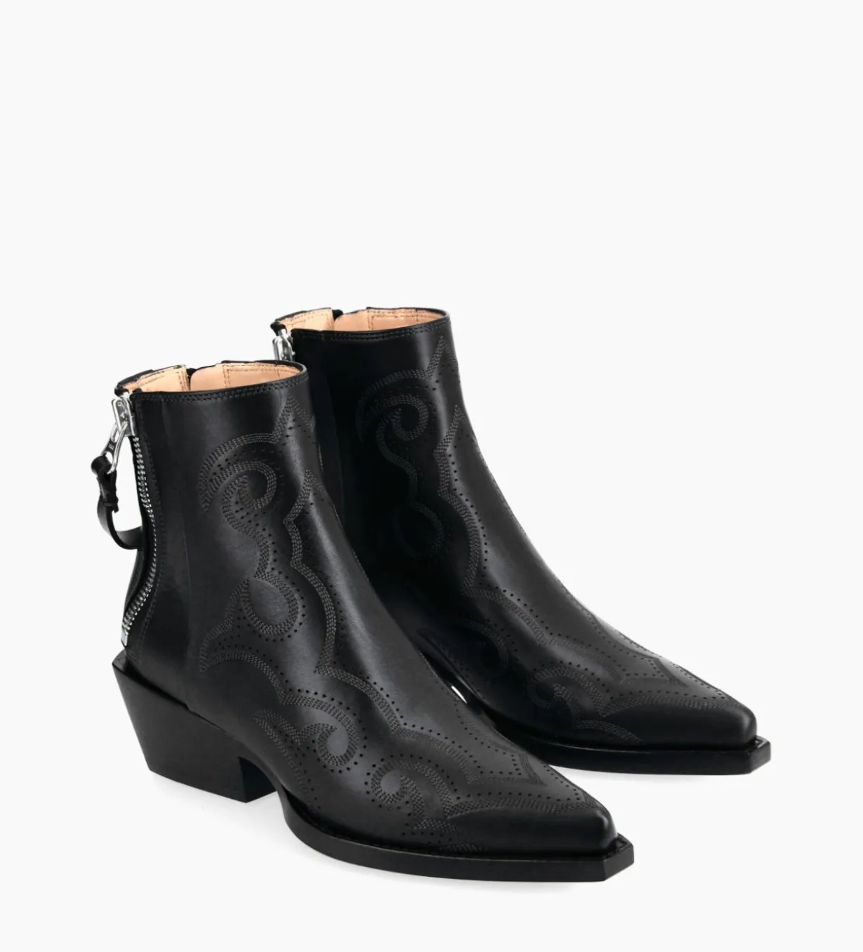 Bottine Western brodée - Calamity 40 - Cuir de veau lisse mat - Noir