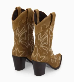 Bottine western brodée à talon - Andrea 80 - Cuir velours - Sienna