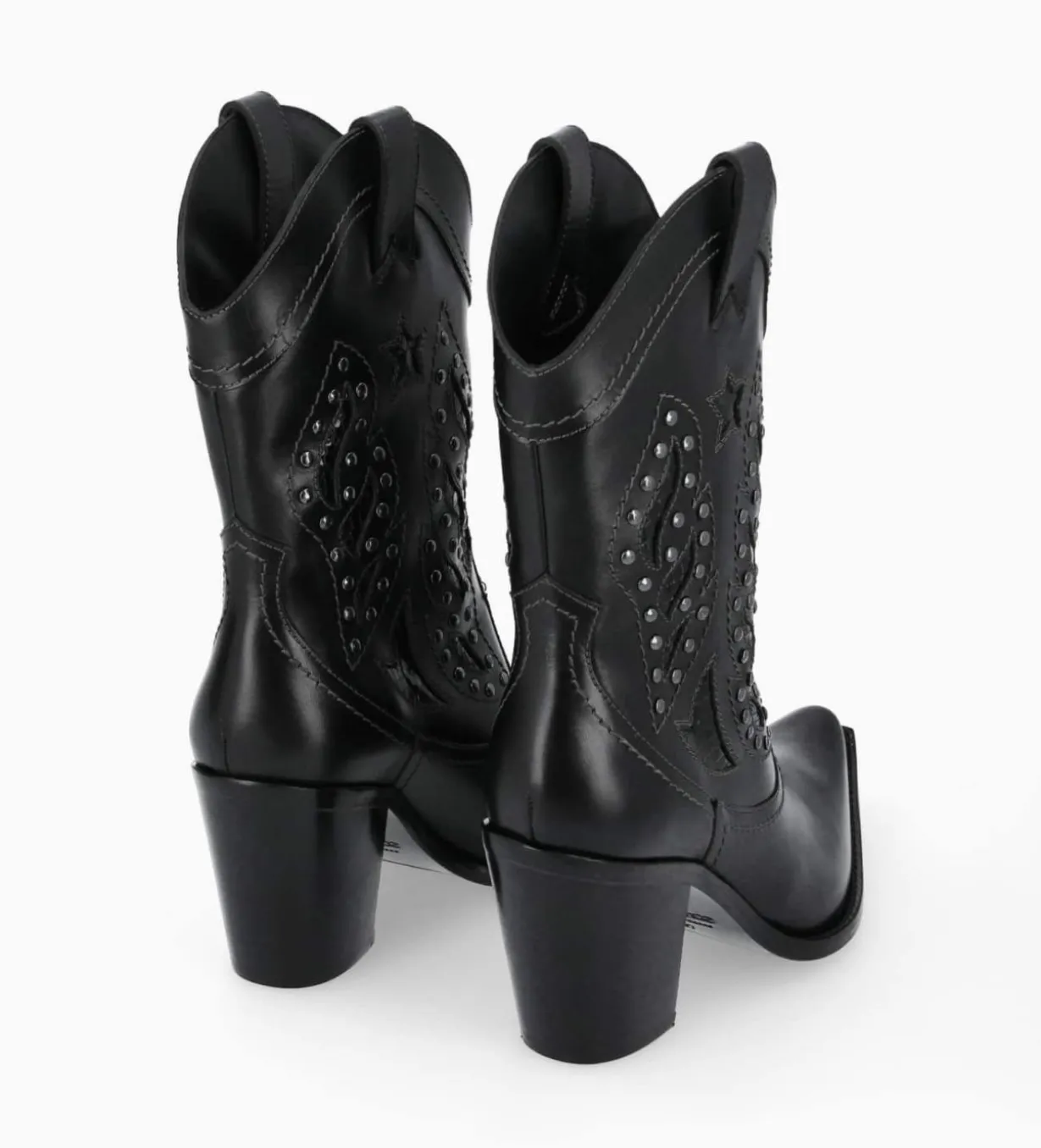 Bottine western brodée à talon avec clous - Tippi 80 - Cuir de veau lisse/Cuir imprimé serpent - Noir