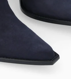 Bottine western brodée à talon avec clous - Tippi 80 - Cuir velours/Cuir imprimé serpent - Marine