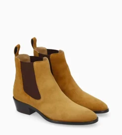 Bottine western chelsea - Kim 40 - Cuir velours - Caramel