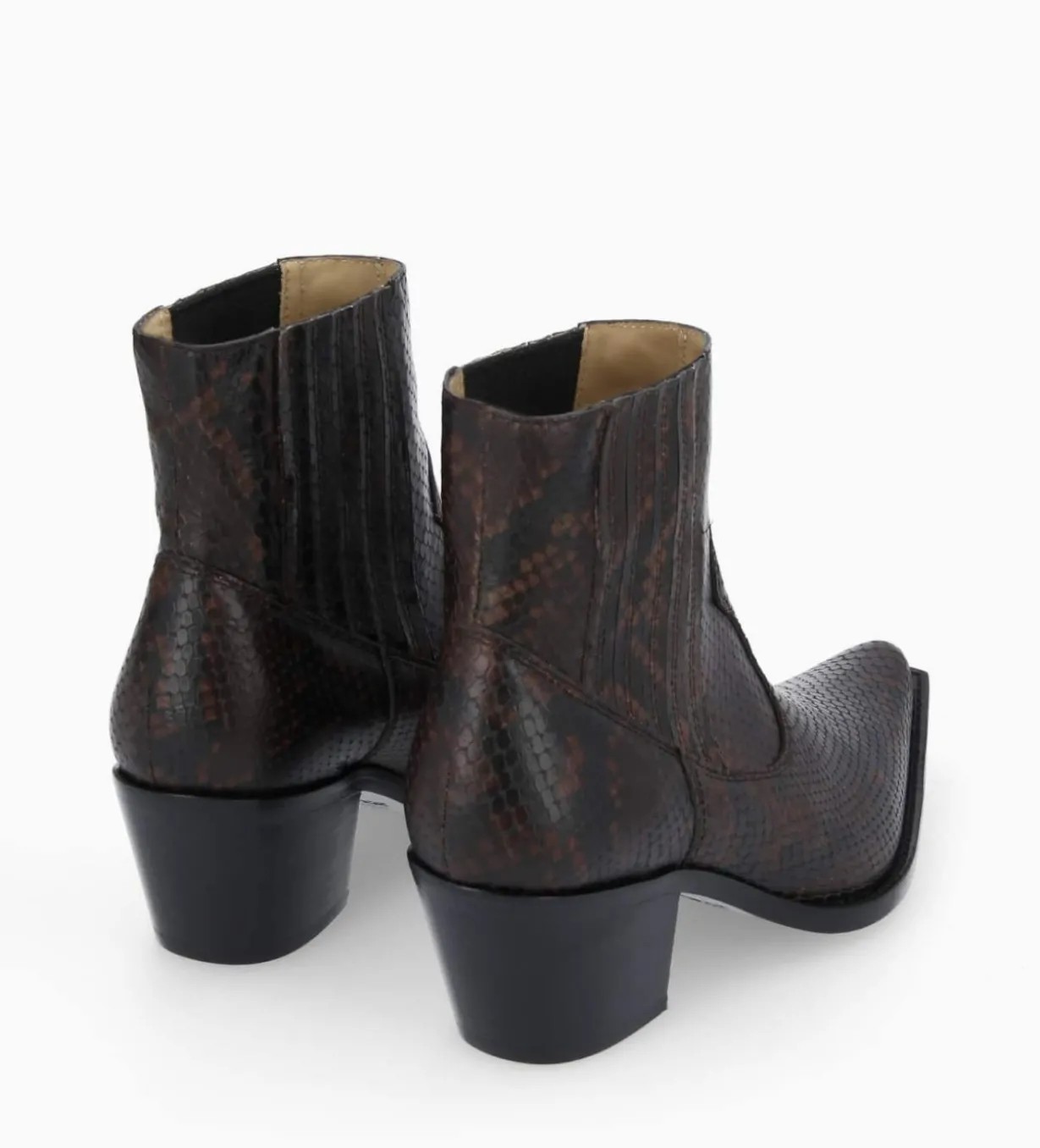 Bottine western chelsea - Sibelle 50 - Cuir imprimé serpent - Café