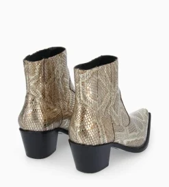 Bottine western chelsea - Sibelle 50 - Cuir imprimé serpent - Doré
