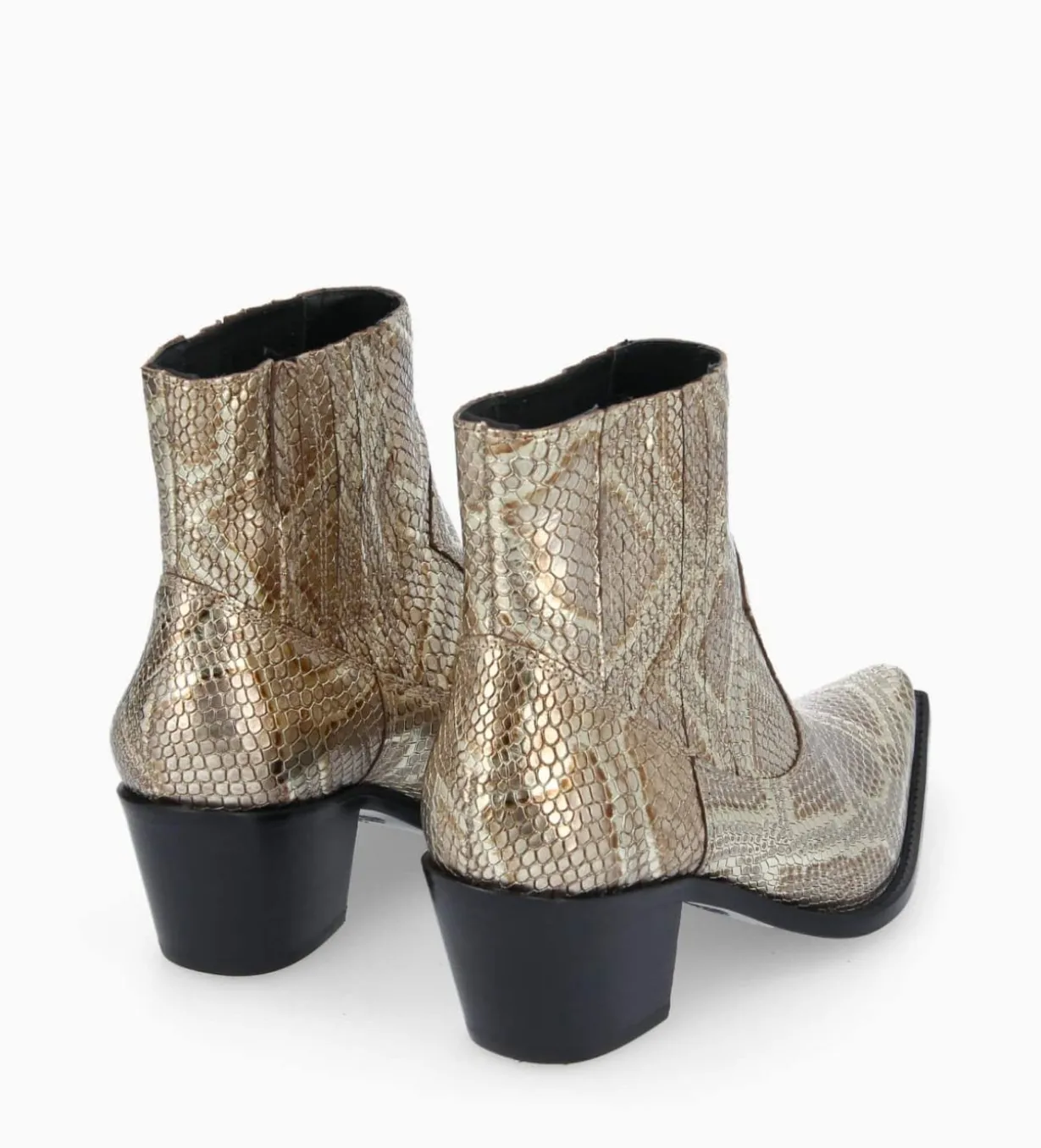 Bottine western chelsea - Sibelle 50 - Cuir imprimé serpent - Doré